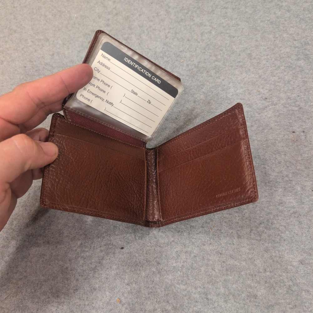 Mens Brown Genuine Leather Bifold Wallet with Removable Photo ID Insert - Picture 2 of 7